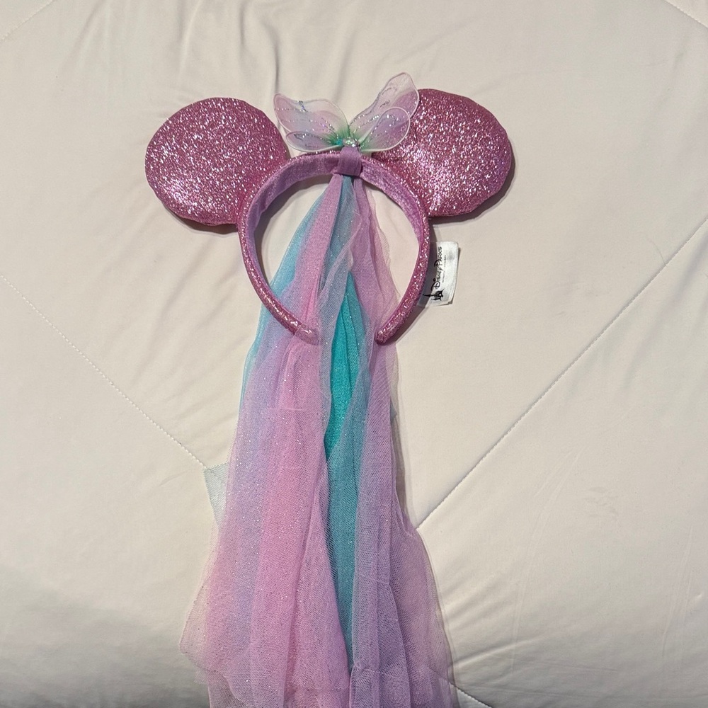 Disney Pink Glitter Minnie Mouse Ears with Pastel Veil